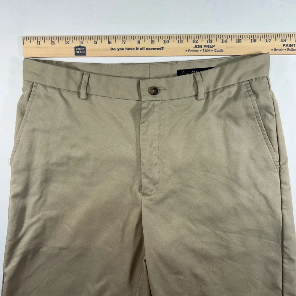 Greg Norman Mens Khaki Golf Shorts Size 34 Tan Flat Front Performance Polyester